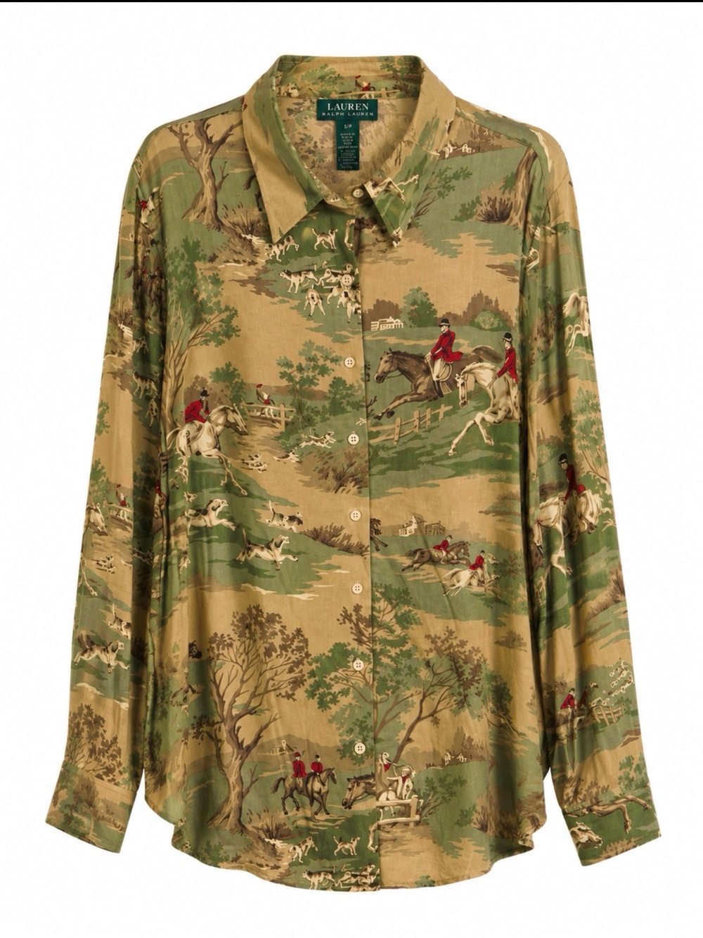 Ralph Lauren Green & Tan Hunting Scene Button-Down Shirt Sz 3x